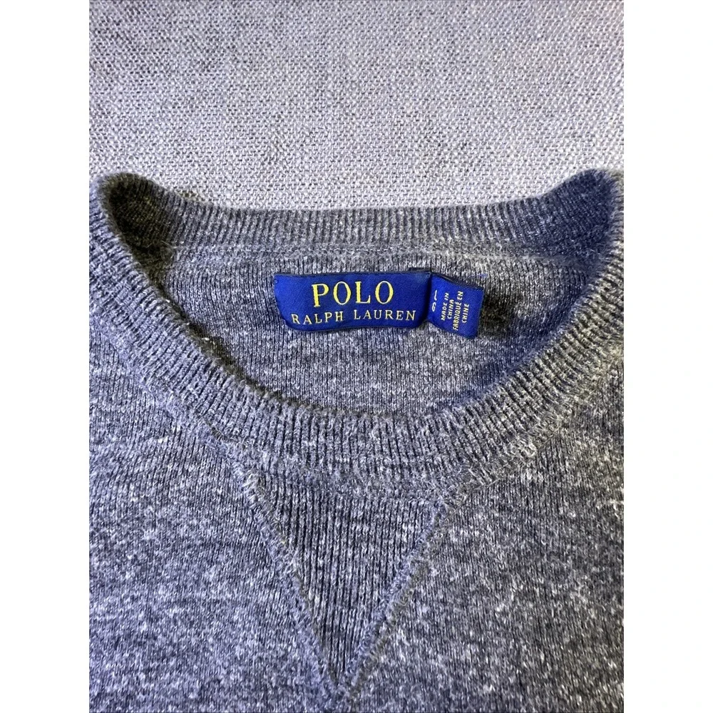 Polo Ralph Lauren Knit Sweater Men L Graphite Gray‎ Cotton Crew Neck Pullover